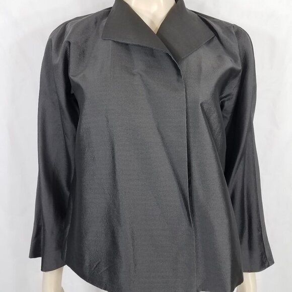 Eileen Fisher gray 100% Silk open front blazer jacket ladies Medium Petite - Picture 1 of 7